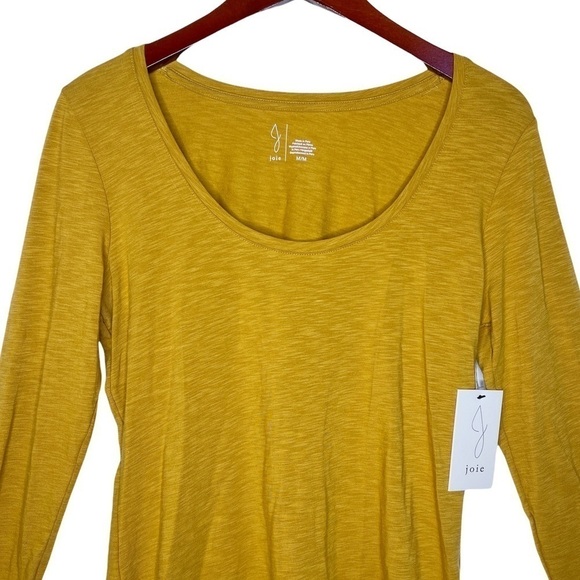 JOIE NWT Scoop Neck Modal Cotton Long Sleeve Top Size Medium in Heather Mustard - Picture 2 of 13